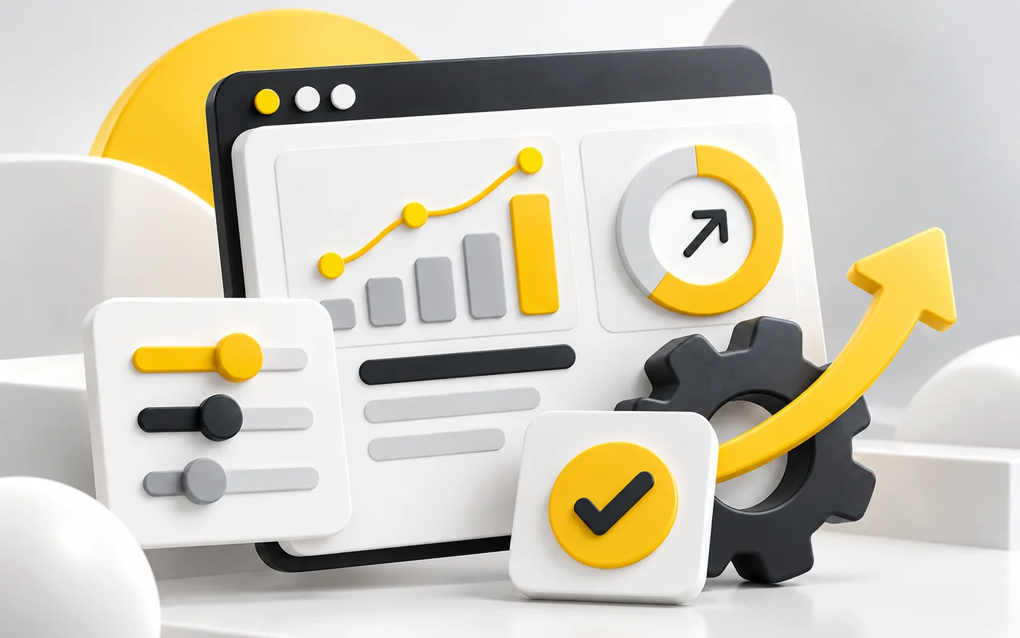 Panel de analítica SEO con crecimiento y controles de optimización