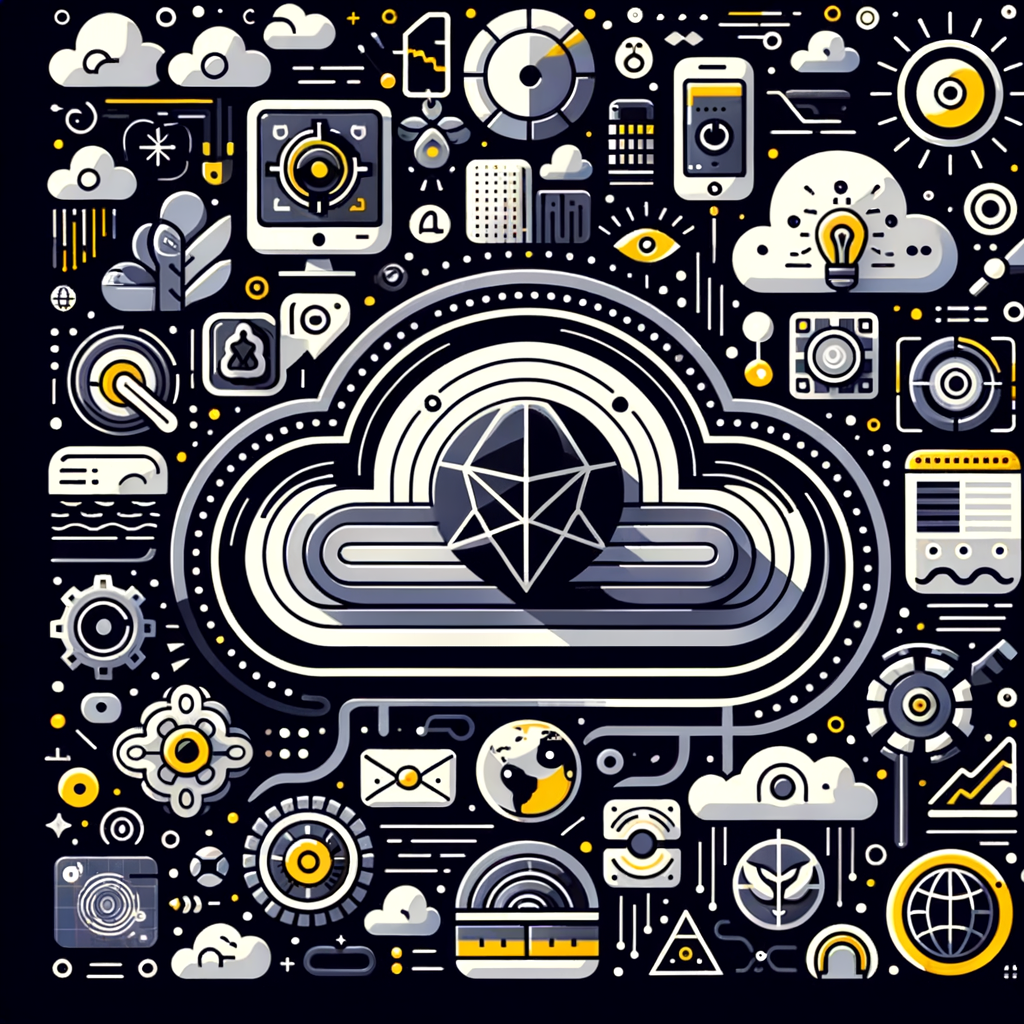 Una ola digital futurista con íconos de interfaces de IA y realidad aumentada, junto a símbolos ecológicos y diseños web dinámicos, simbolizando las tendencias de diseño web para 2025.
