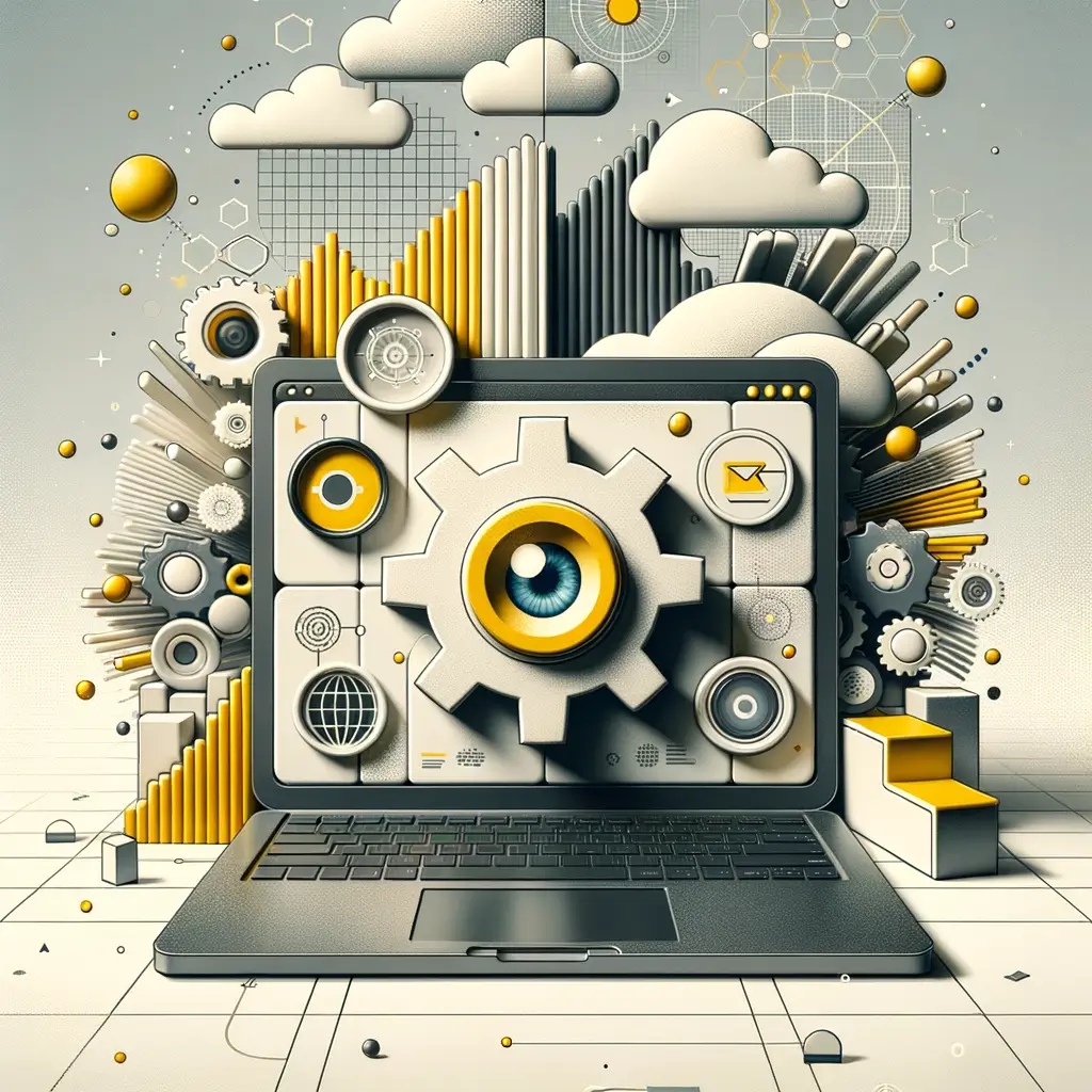 Una ilustración de una página de calendario con un lápiz y elementos de interfaz digital como gráficos y bloques de texto, simbolizando la planificación estratégica para destacar en el entorno digital.